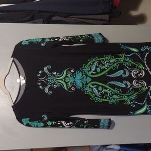 BLACK paisley boho print dress by London times Womes size 6 Black /Green/Blue